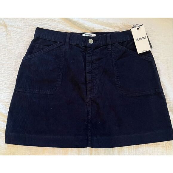 New  Re/Done 70s cotton corduroy miniskirt Navy Blue - Picture 4 of 10